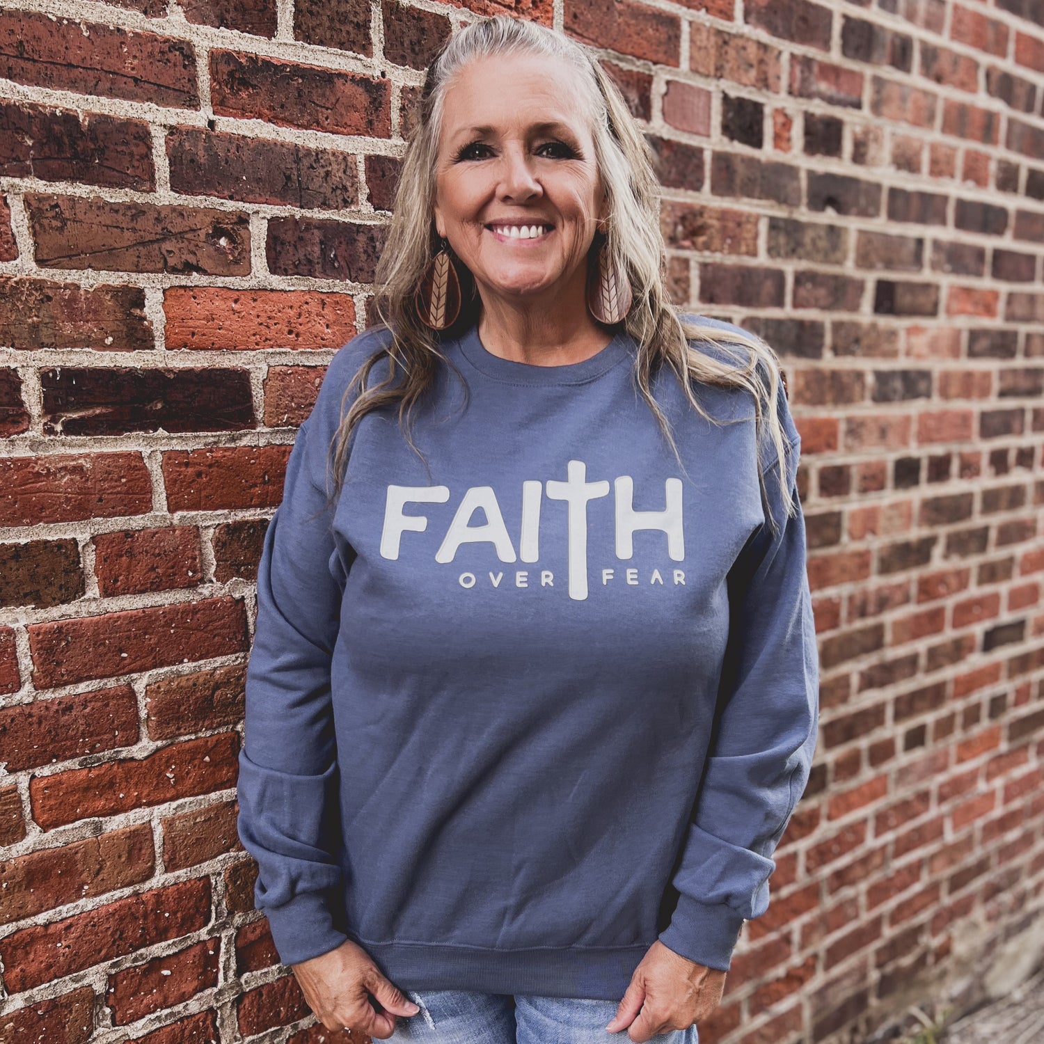 FAITH OVER FEAR - Denim Crewneck Sweatshirt