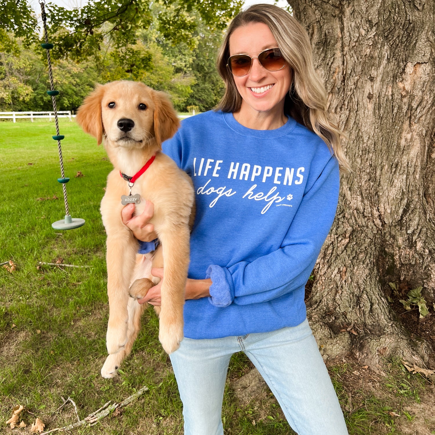 LIFE HAPPENS, DOGS HELP - Crewneck Sweatshirt