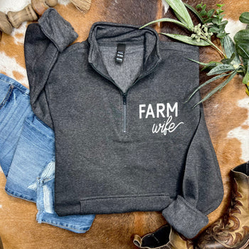 FARM WIFE - 1/4 Zip Sweatshirt w/front pouch pocket