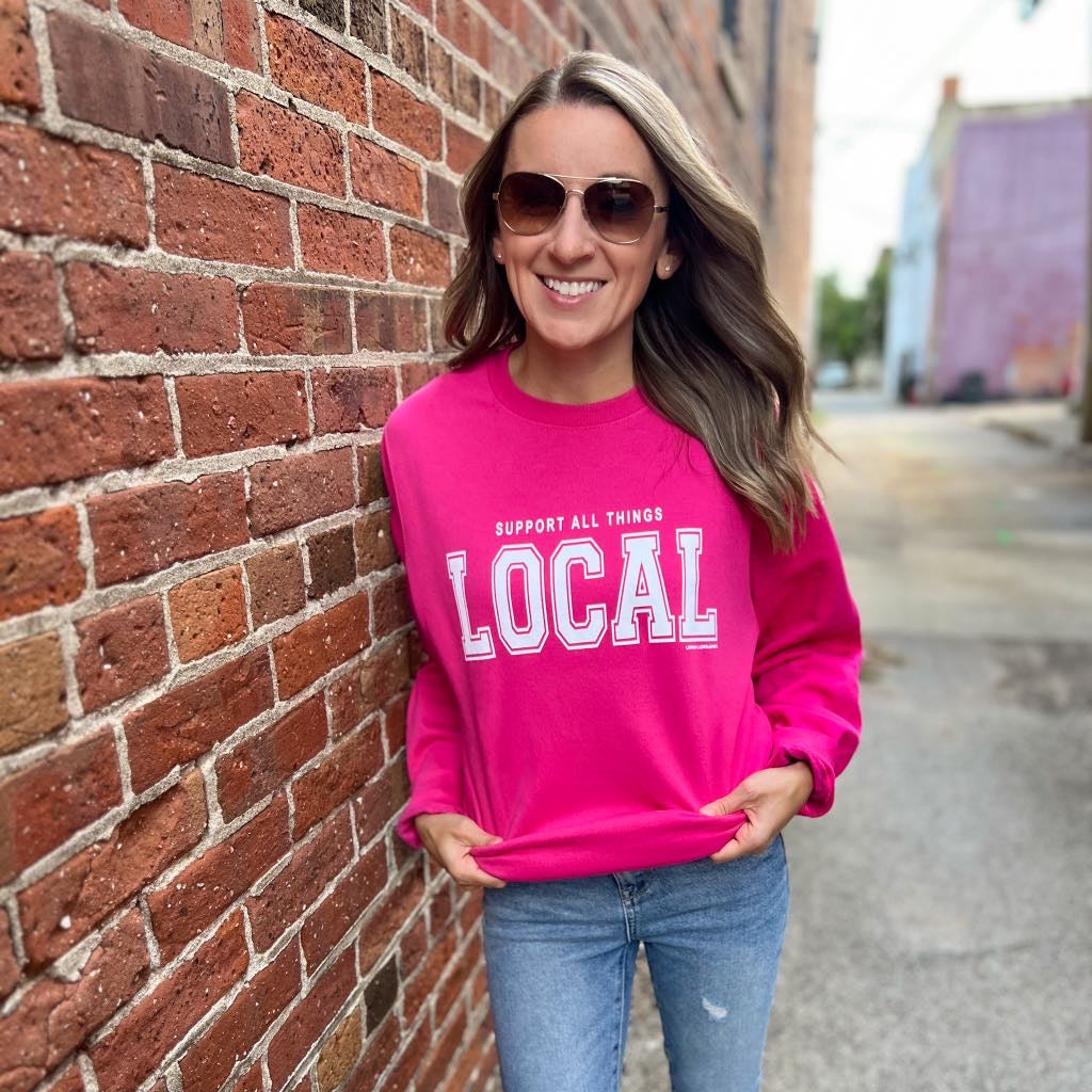 SUPPORT ALL THINGS LOCAL - Pink Crewneck Sweatshirt