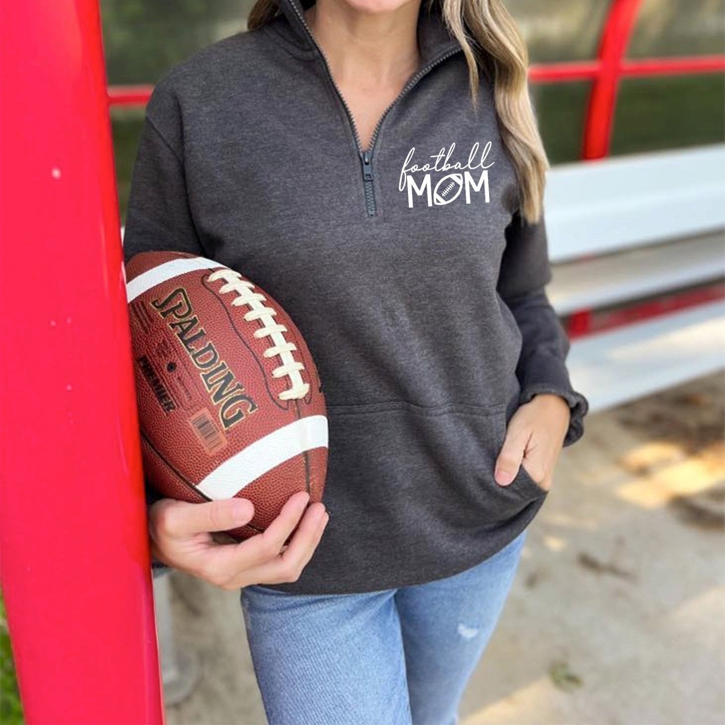 FOOTBALL MOM - 1/4 Zip Sweatshirt w/front pouch pocket