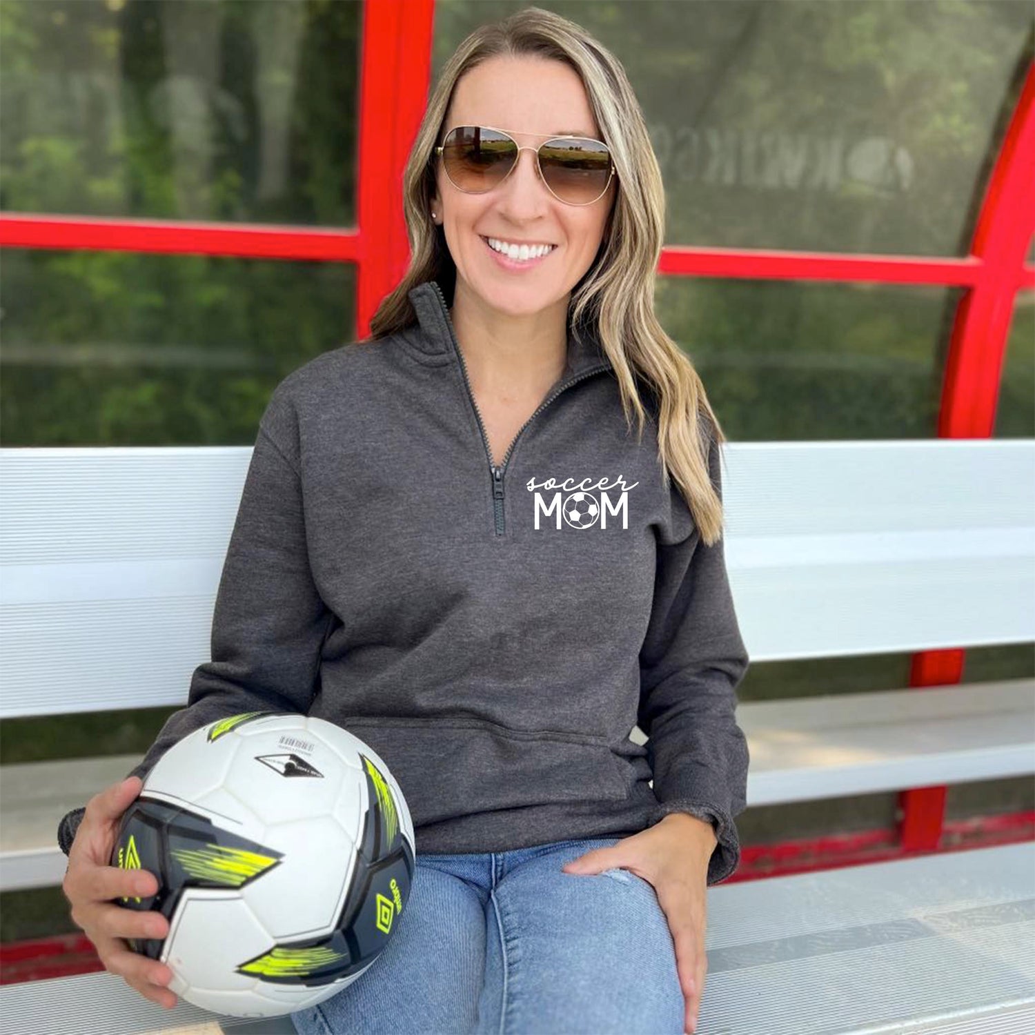 SOCCER MOM - 1/4 Zip Sweatshirt w/front pouch pocket