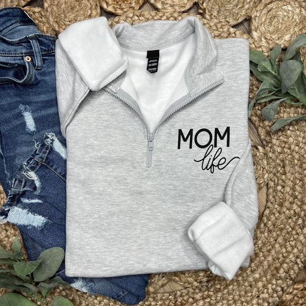 MOM LIFE - 1/4 Zip Sweatshirt w/front pouch pocket