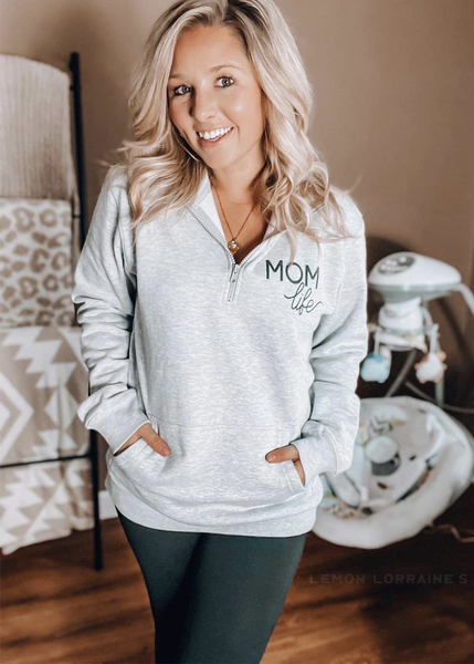 MOM LIFE - 1/4 Zip Sweatshirt w/front pouch pocket